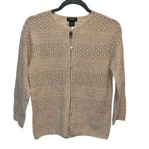 Eddie Bauer‎ Womens Vintage Crocheted Linen Cotton Cardigan Beige Small